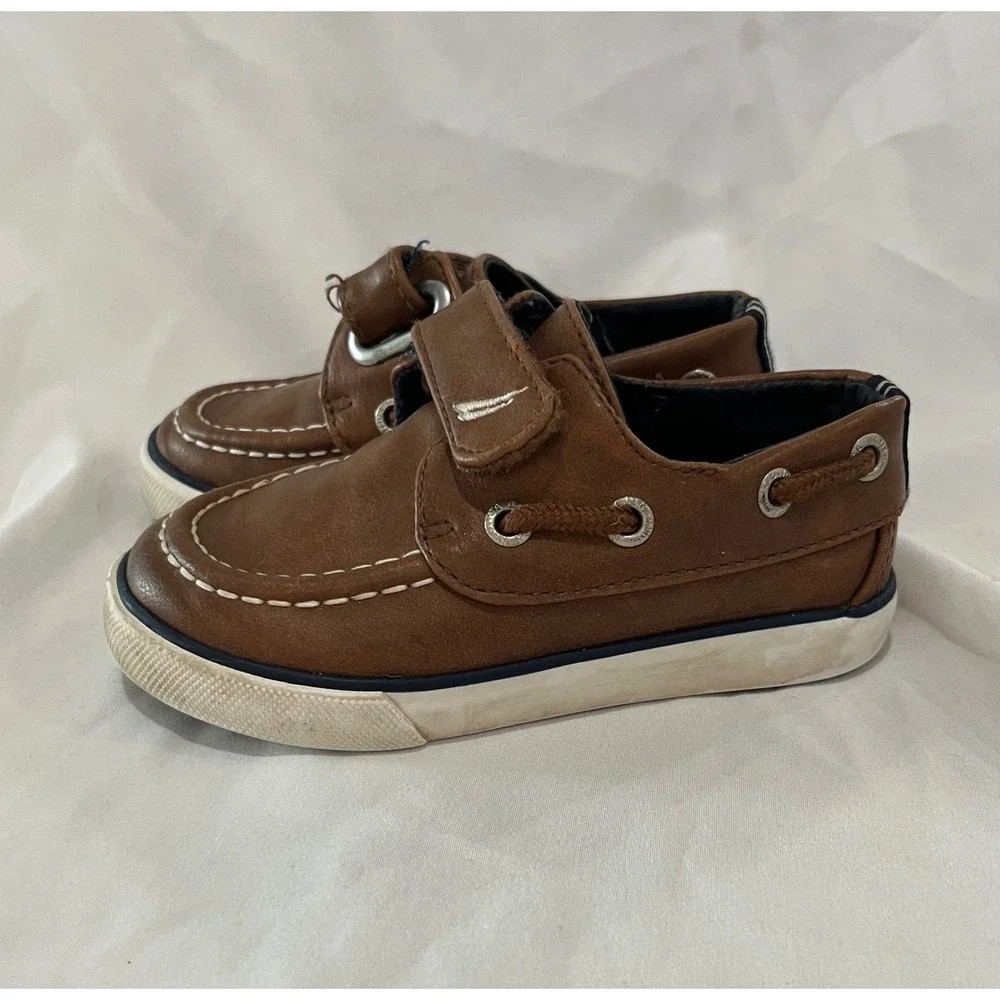 Nautica Little River Kids Brown Leather Boat Shoes Hook‎ and Loop Size 7 Toddler